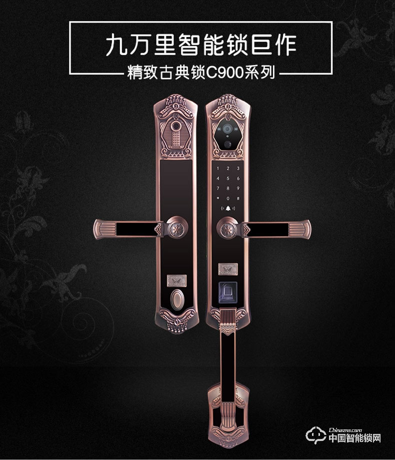 九萬(wàn)里智能鎖C900 歐式古典別墅大門鎖指紋密碼鎖