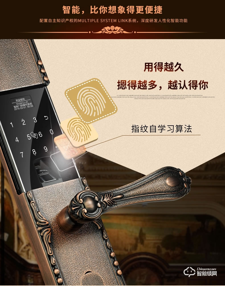 亞太天能智能鎖 F3歐式別墅防盜門智能鎖