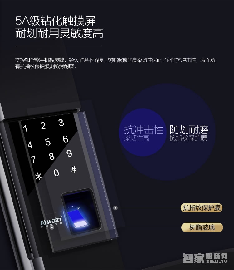 愛(ài)波瑞Abrain智能鎖 滑蓋指紋密碼鎖 鋅合金智能門鎖