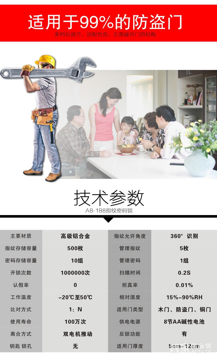 普泰升指紋密碼鎖 直板銀色智能門鎖