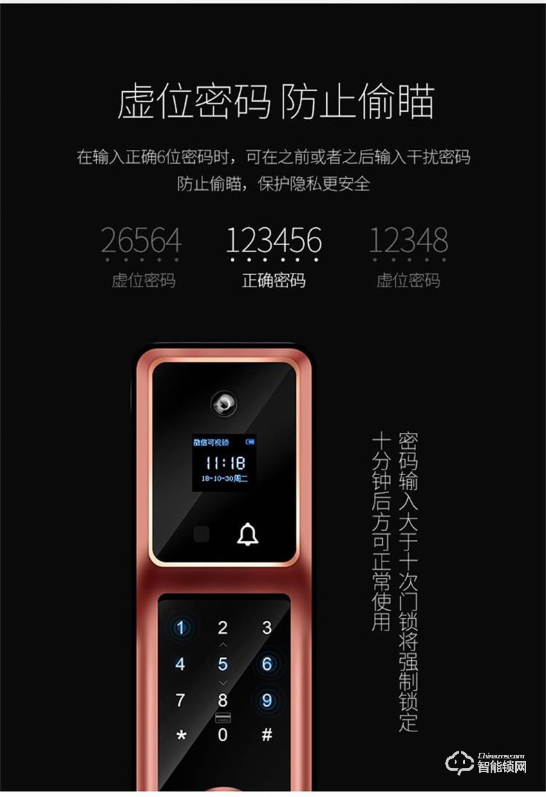 朗菲智能鎖 家用防盜門監控攝像頭電子鎖