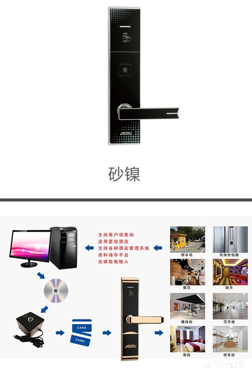 佳因特智能鎖酒店鎖GY9017金色防火鎖體、讀卡識別