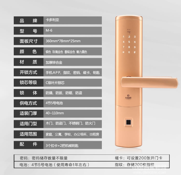 卡多利亞指紋鎖 遠(yuǎn)程密碼智能鎖 室內(nèi)防盜門藍(lán)牙鎖