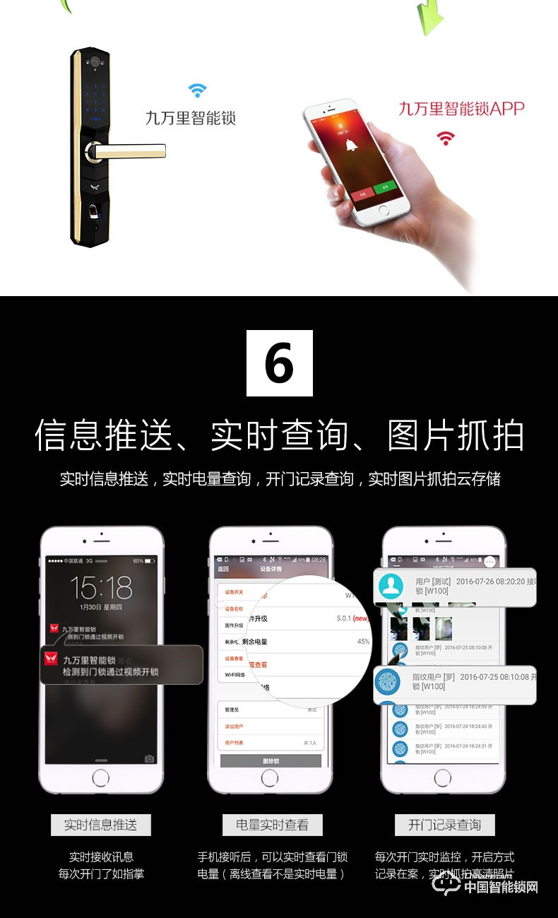 九萬里智能鎖W100S 指紋鎖家用防盜門遠程遙控密碼鎖