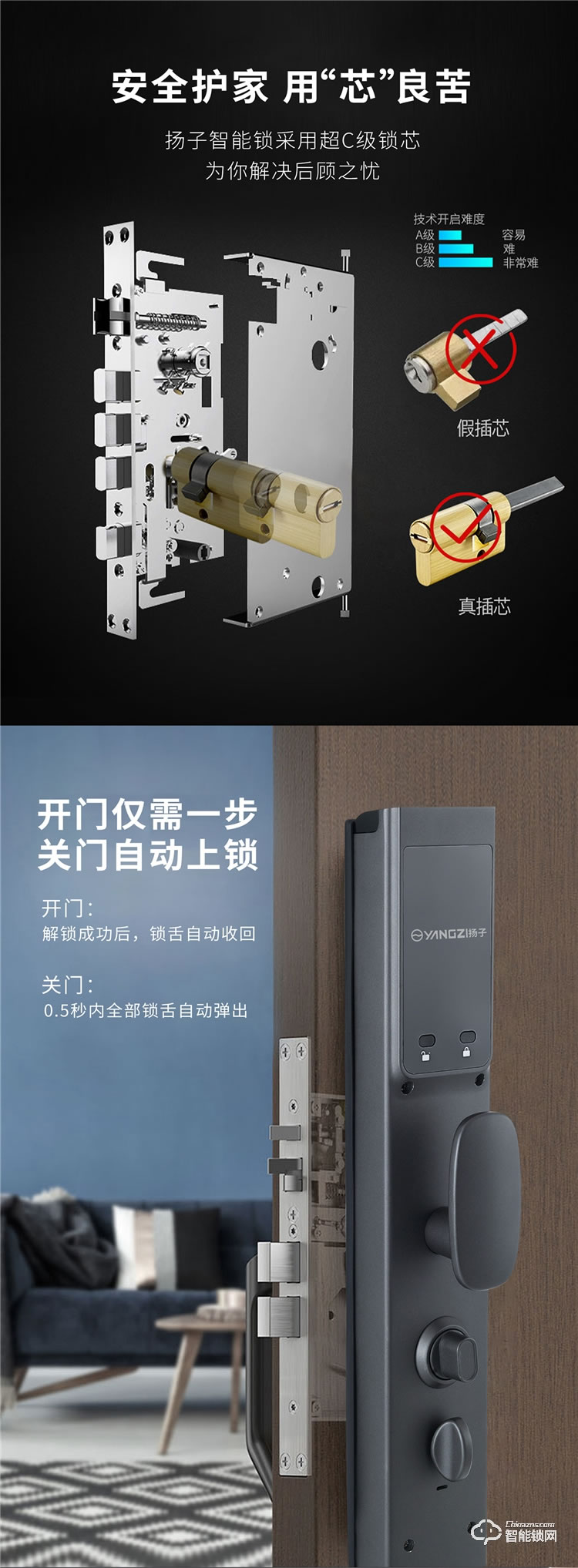 揚(yáng)子智能鎖 T02家用門鎖防盜門電子鎖