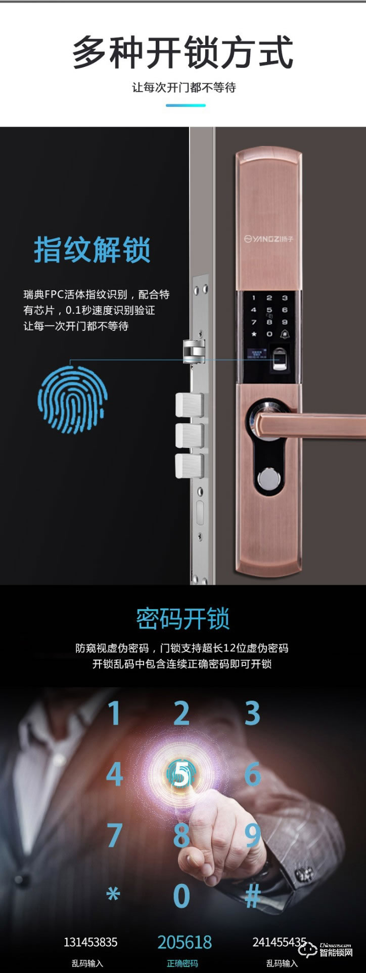 揚子智能鎖 B05半自動家用滑蓋智能鎖