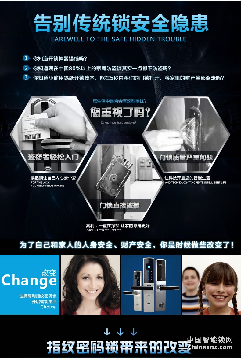 高利指紋密碼鎖 智能電子鎖 觸摸屏家用防盜門鎖指紋鎖