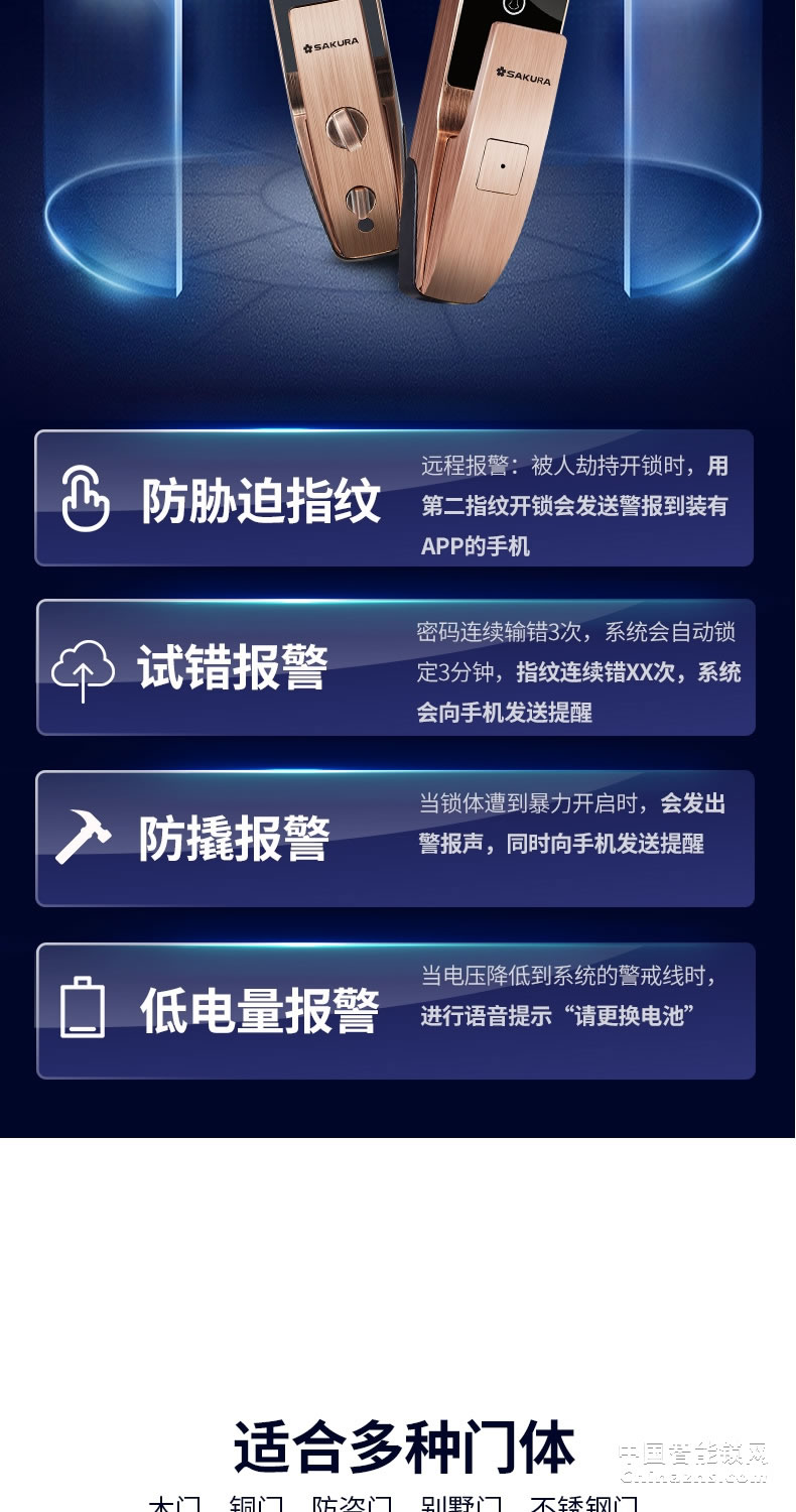 櫻花全自動指紋鎖 家用防盜門智能電子鎖密碼開鎖