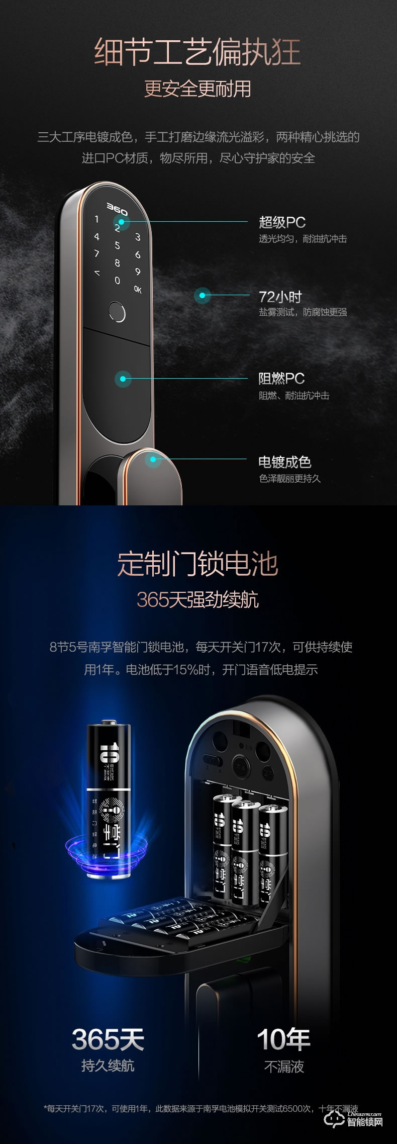 360智能鎖 S1指紋解鎖家用防盜門智能門鎖