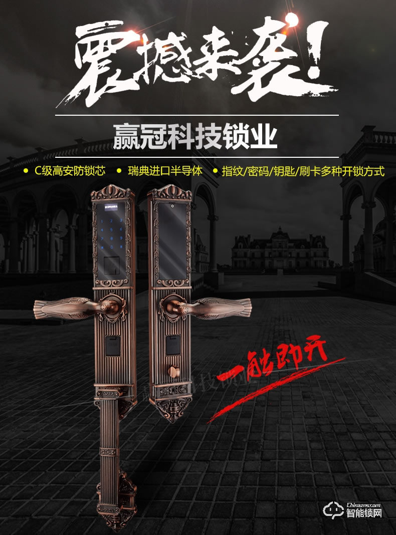 贏冠智能鎖 別墅大門銅門指紋鎖