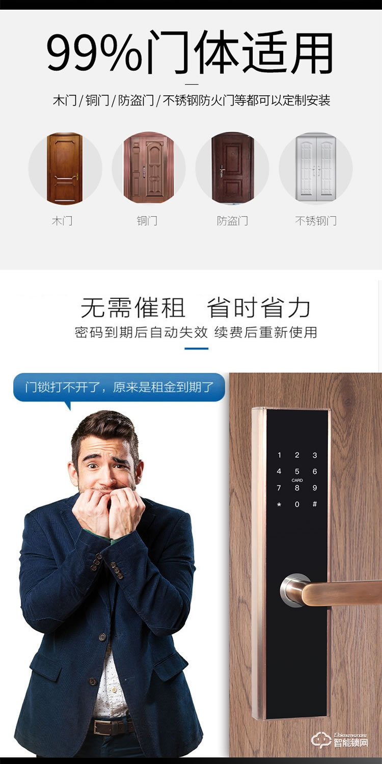 居頂指紋鎖 遠程APP密碼鎖酒店公寓智能鎖