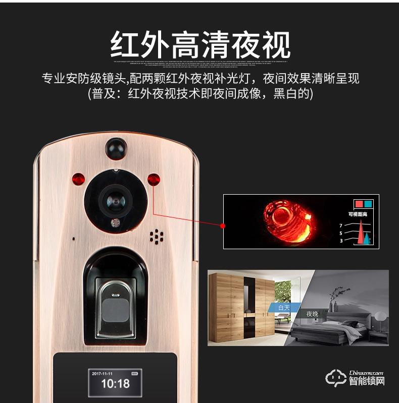 零距離智能鎖 WIFI可視門鈴指紋鎖