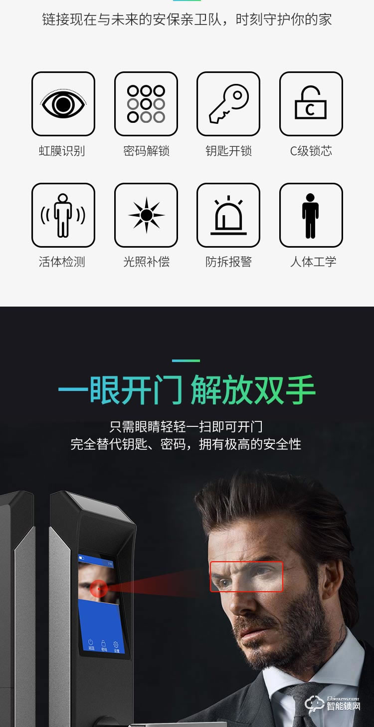 艾銳世虹膜智能鎖 i80二代雙目虹膜鎖