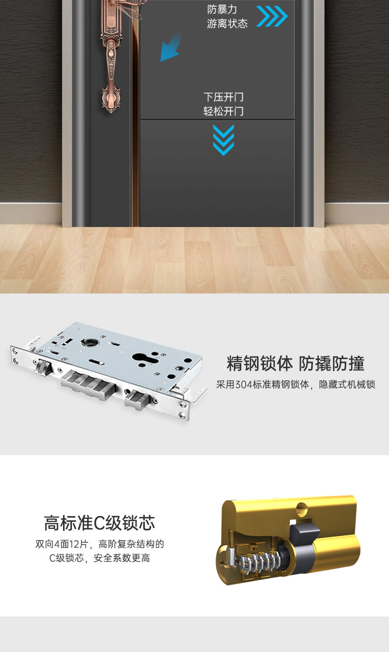 黑龍智能鎖 801豪華別墅防盜門電子鎖指紋鎖