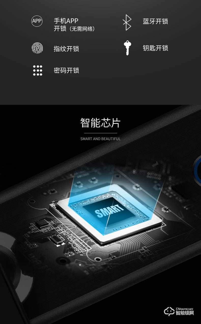 智聯美家智能鎖 M0706直板一握開指紋鎖