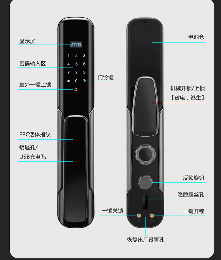 云樂寶智能鎖 Q1家用防盜門密碼磁卡感應鎖