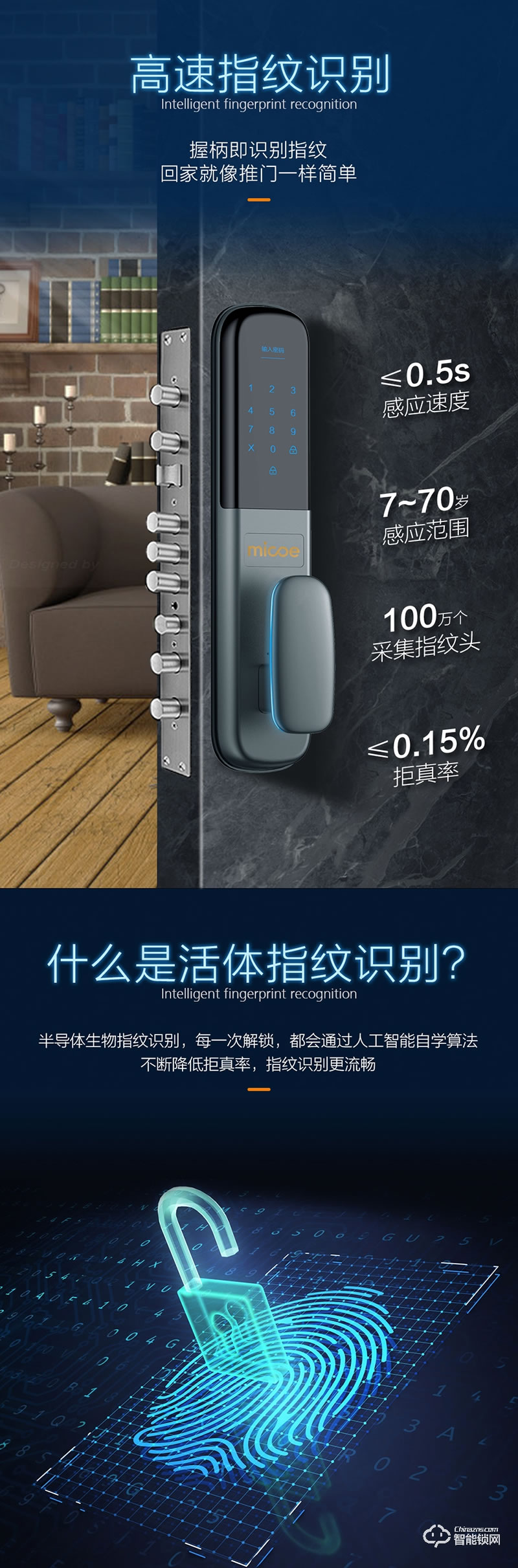 四季沐歌智能鎖 ZNS02-B家用防盜門鎖智能密碼鎖