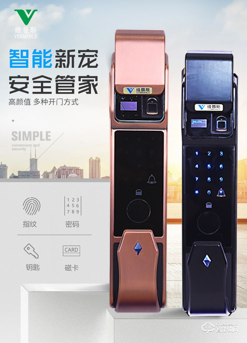 維曼斯智能鎖 V9S全自動(dòng)推拉式家用智能鎖