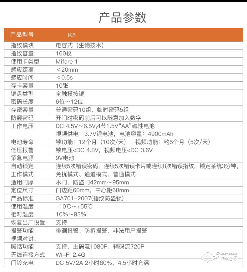 樂橙智能鎖 K5遠程監控電子密碼智能門鎖