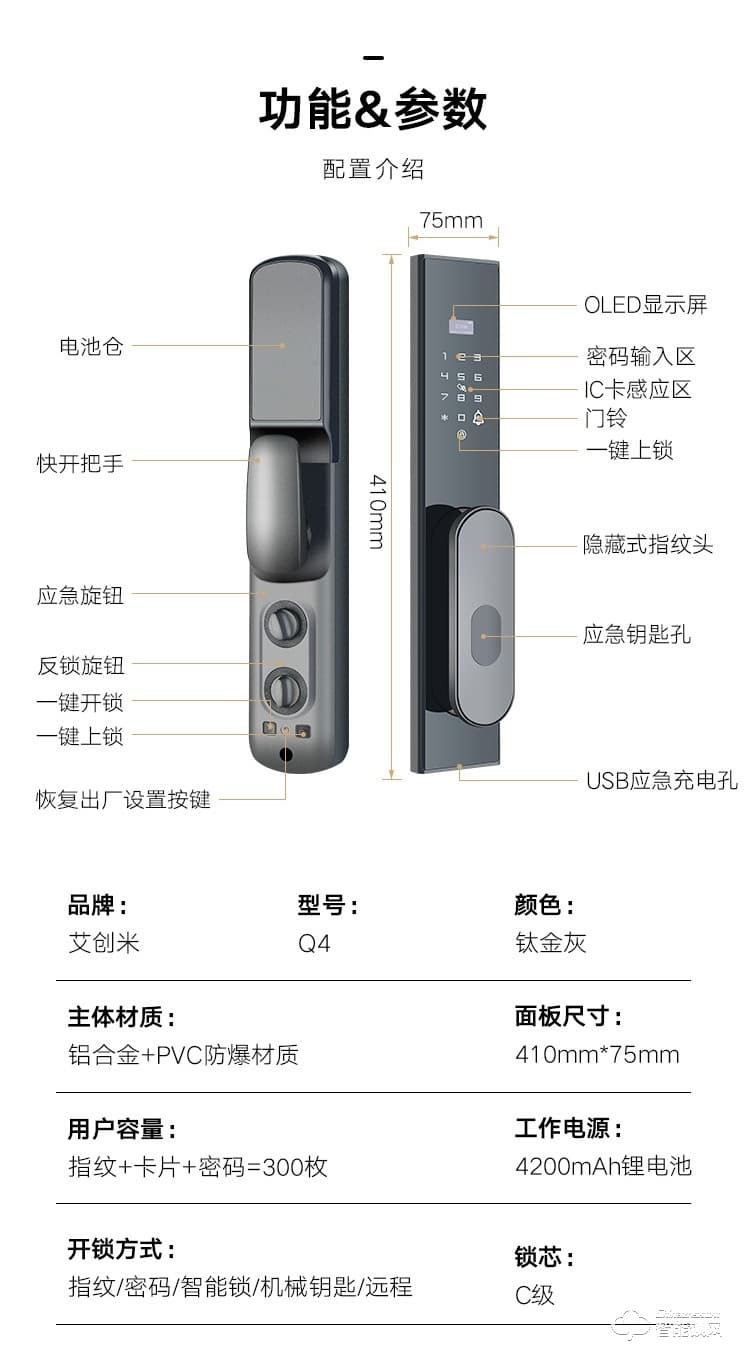 艾創(chuàng)米智能鎖 Q4全自動(dòng)刷卡密碼電子鎖