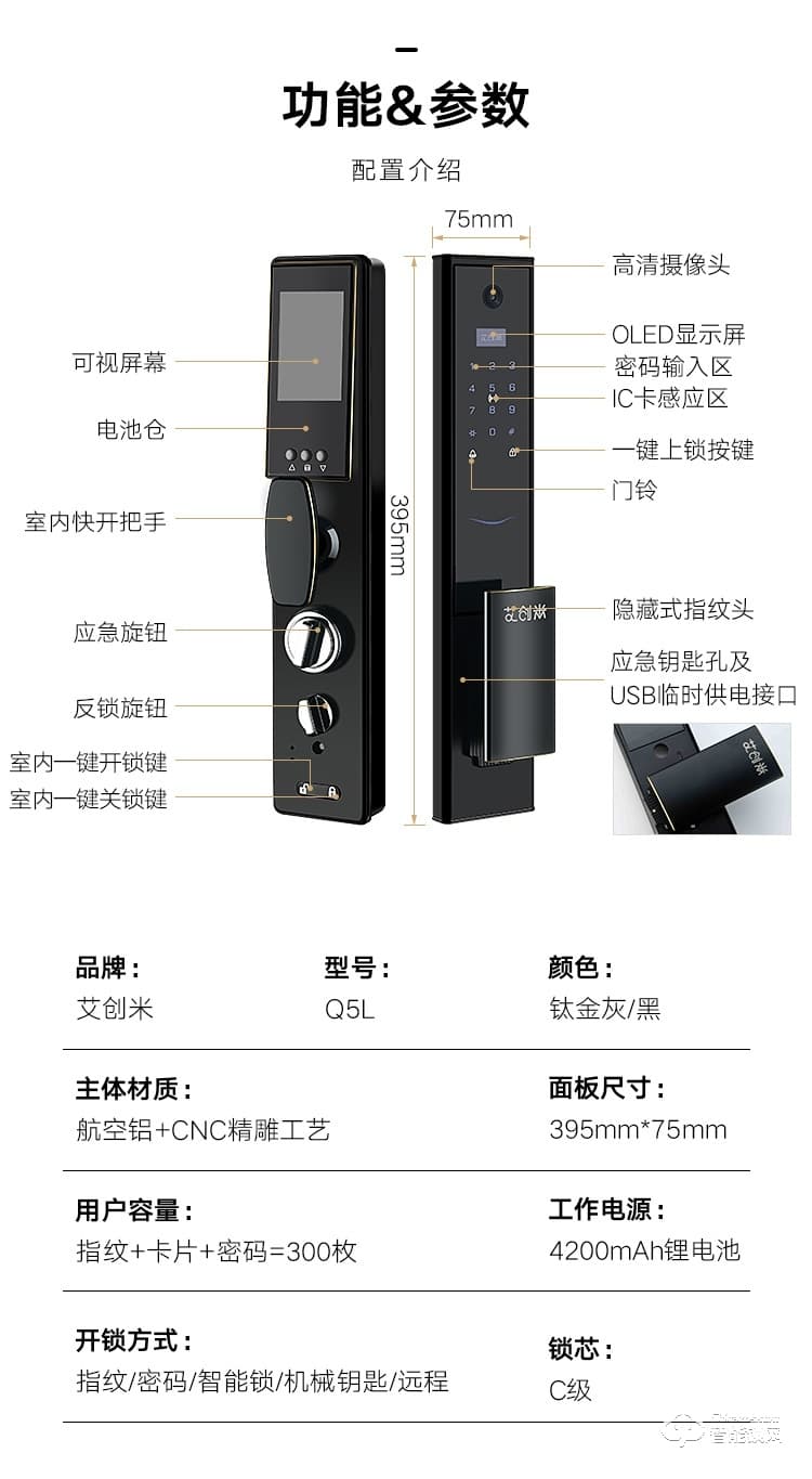 艾創(chuàng)米智能鎖 Q5L監(jiān)控?cái)z像頭視頻貓眼指紋鎖