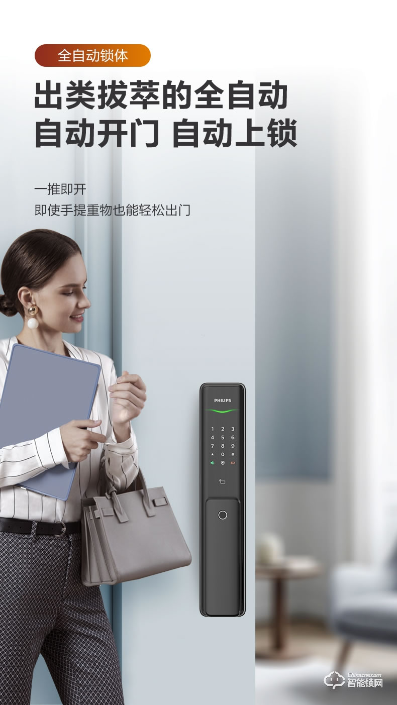 飛利浦智能鎖 6300推拉式全自動電子密碼鎖