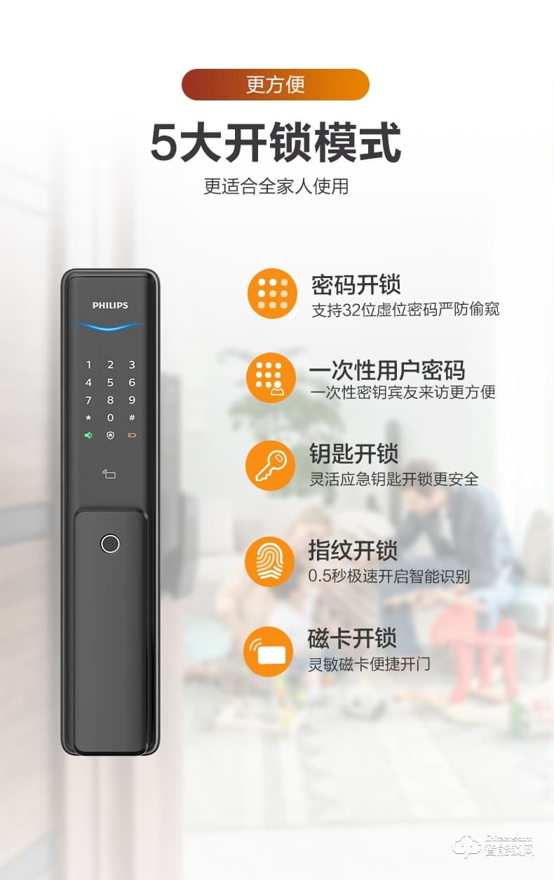 飛利浦智能鎖 6300推拉式全自動電子密碼鎖