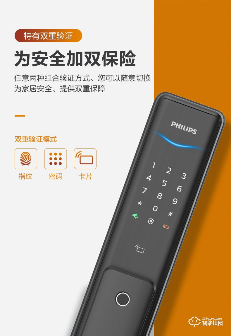 飛利浦智能鎖 6300推拉式全自動電子密碼鎖