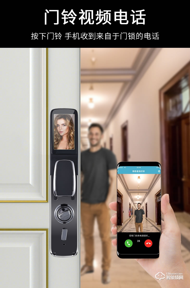 南極星智能鎖 K8防盜門密碼貓眼可視鎖