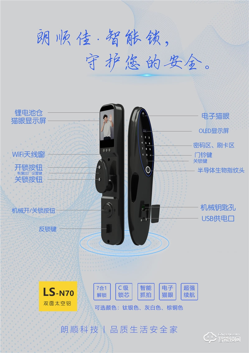 朗順智能鎖 LS-N70全自動電子貓眼智能密碼鎖