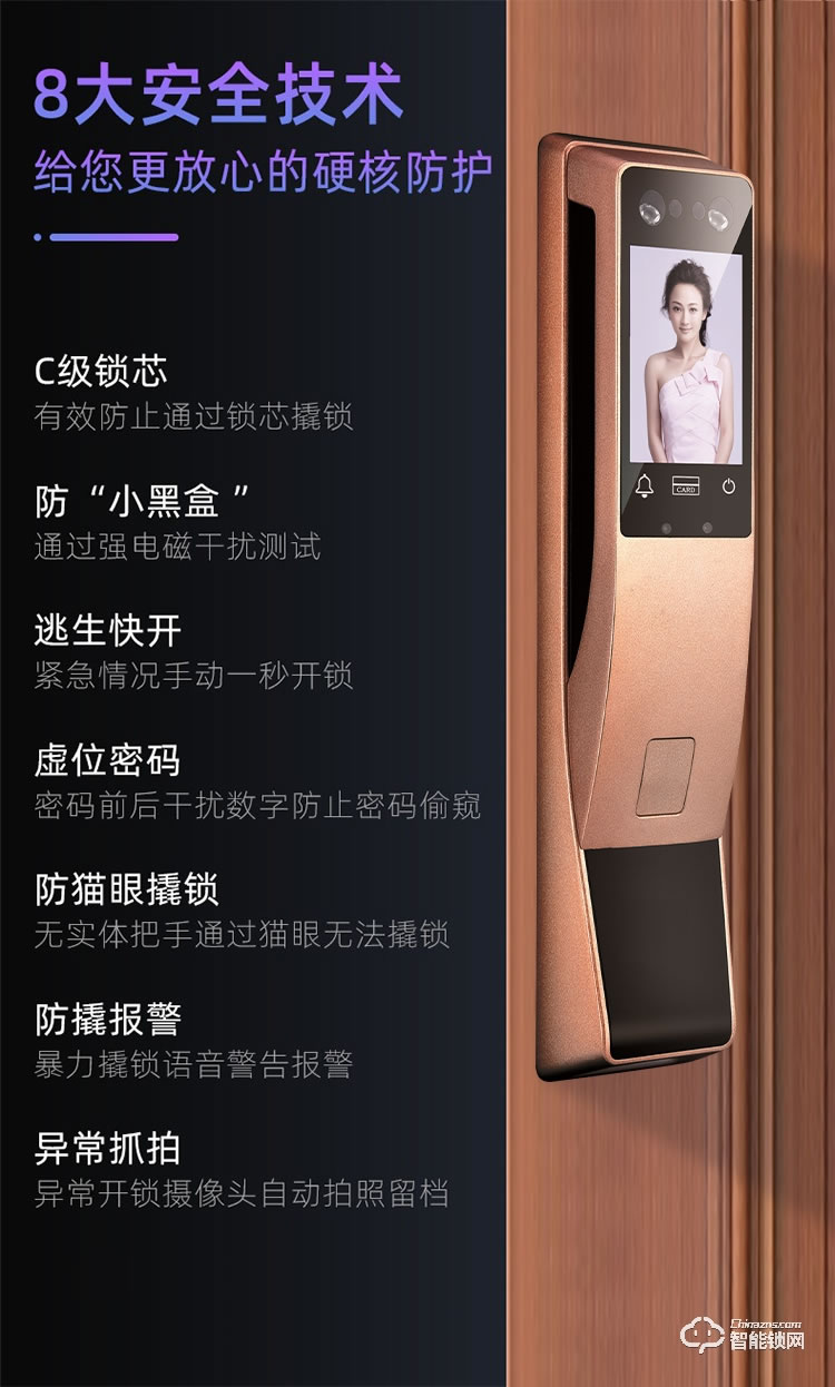 依蒙智能鎖 X3全自動3D人臉識別指紋鎖