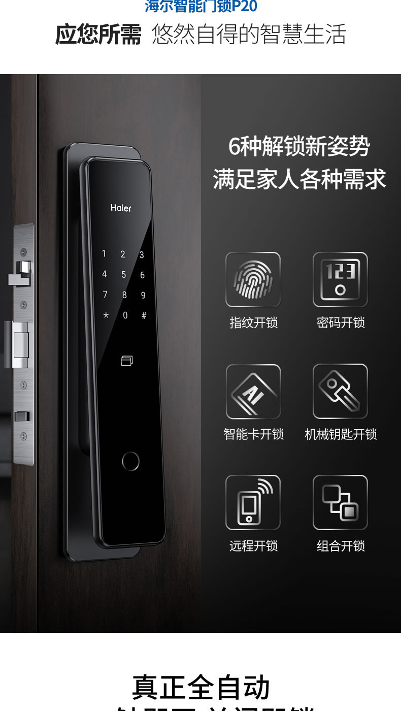 海爾Haier指紋鎖 密碼鎖家用防盜門智能門鎖C級鎖芯 防盜門電子密碼鎖 P20
