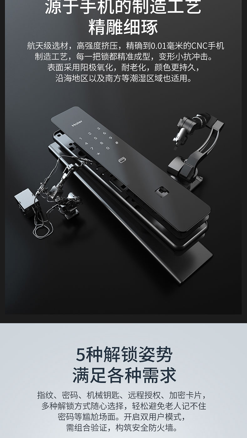 海爾Haier智能鎖全自動指紋鎖家用防盜門鎖十大品牌電子鎖推拉密碼鎖66P