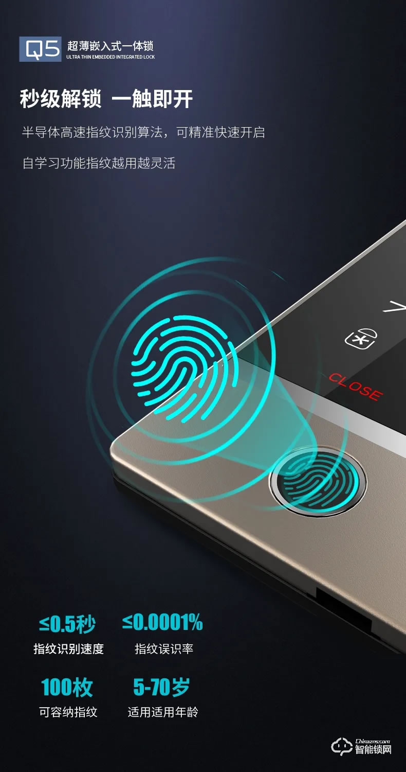 因特智能鎖 Q5超薄嵌入式一體鎖