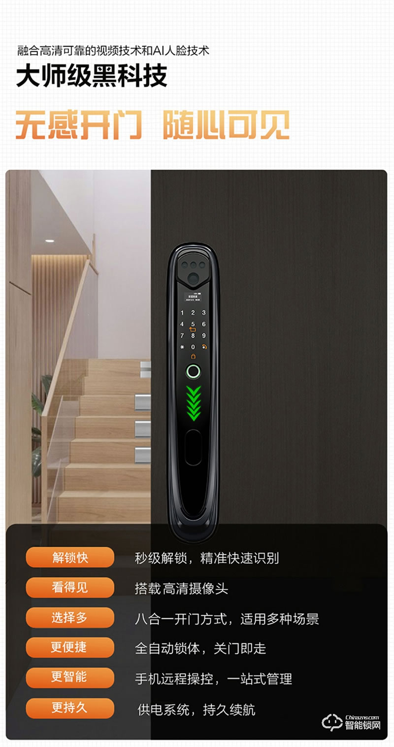 洛克曼S12-2智能鎖3D人臉識別 超C級鎖芯