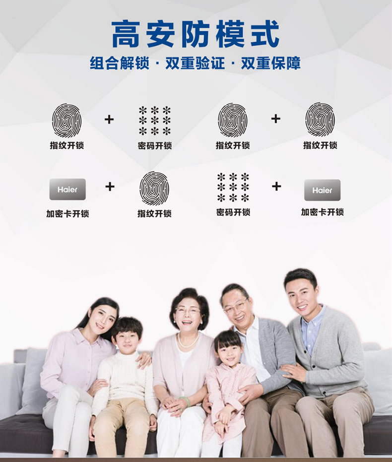 海爾智能鎖50V室內(nèi)帶屏指紋鎖家用防盜門電子門鎖密碼鎖V50