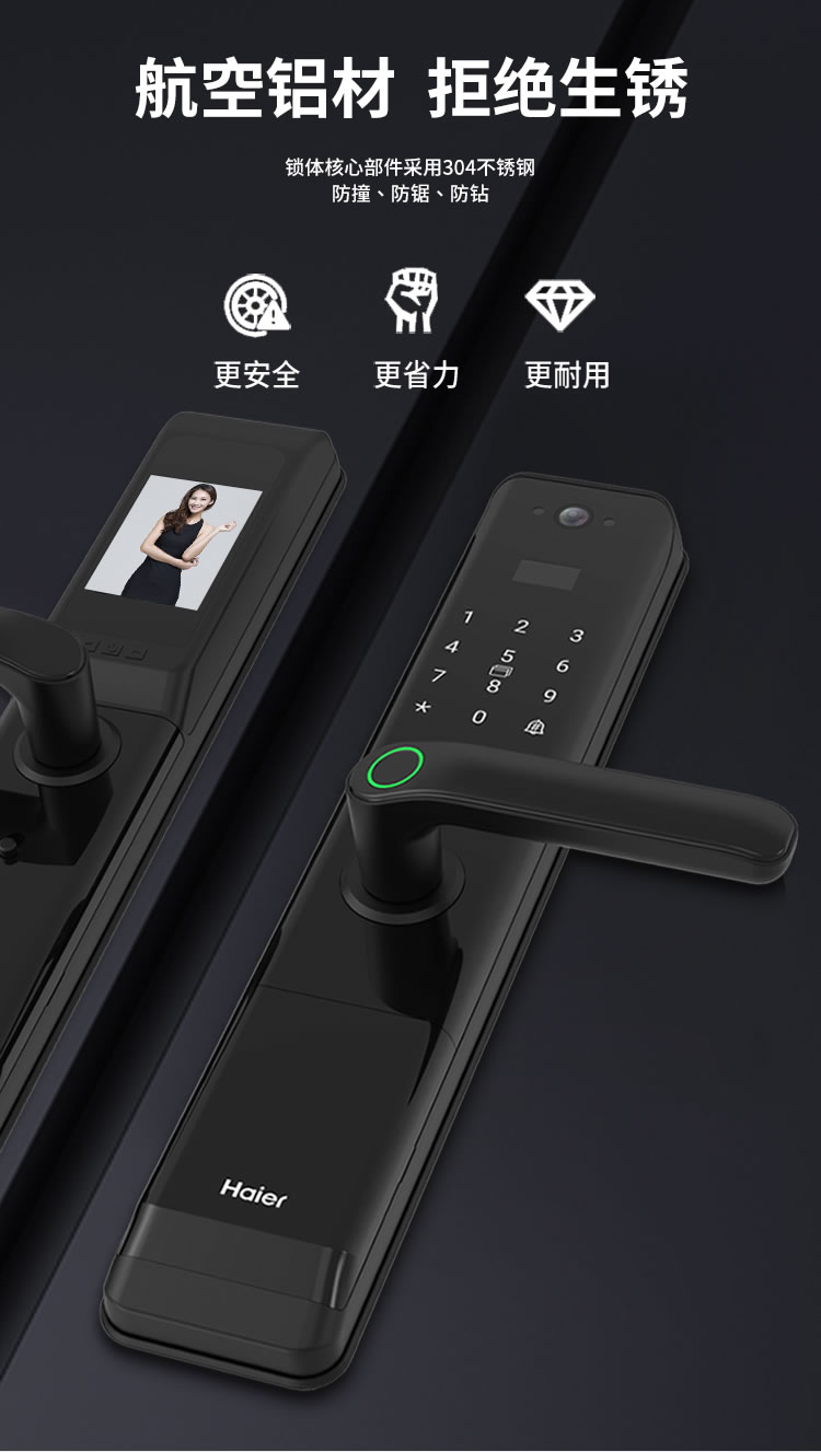 海爾貓眼鎖28EV室內帶屏指紋鎖家用防盜門電子門鎖密碼鎖EV28
