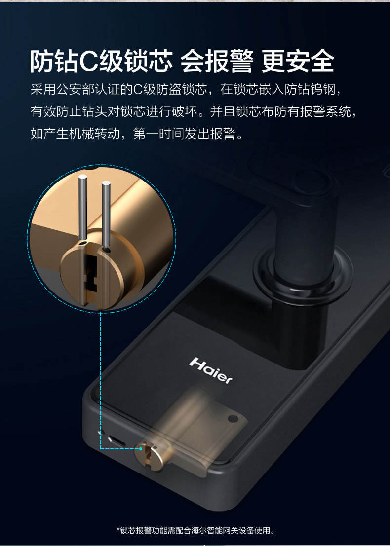 海爾指紋鎖20E家用防盜門入戶門磁卡密碼電子鎖20E