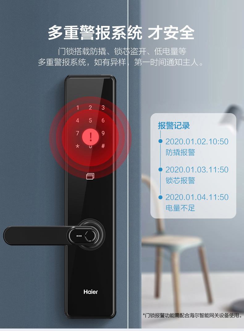 海爾指紋鎖20E家用防盜門入戶門磁卡密碼電子鎖20E