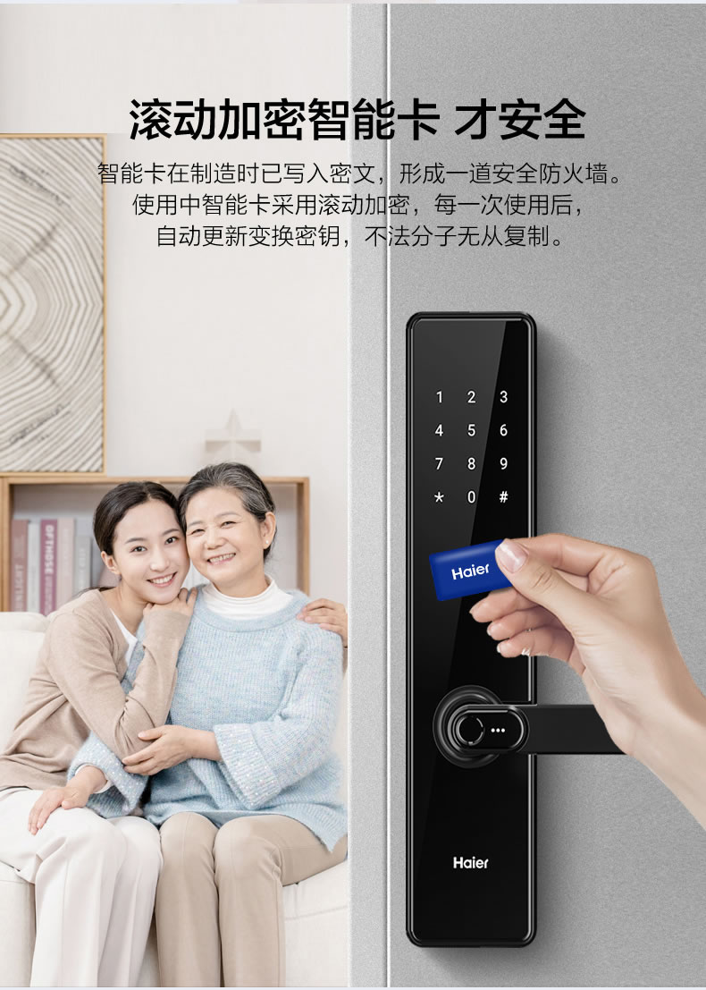 海爾指紋鎖20E家用防盜門入戶門磁卡密碼電子鎖20E
