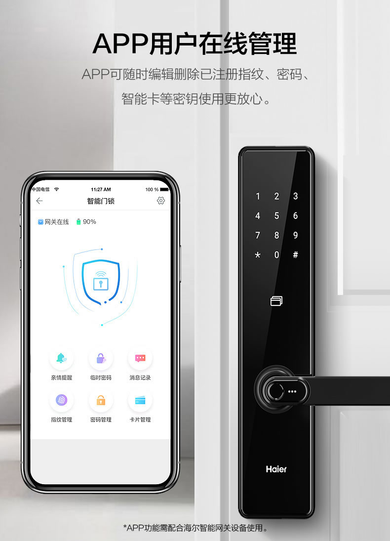 海爾指紋鎖20E家用防盜門入戶門磁卡密碼電子鎖20E