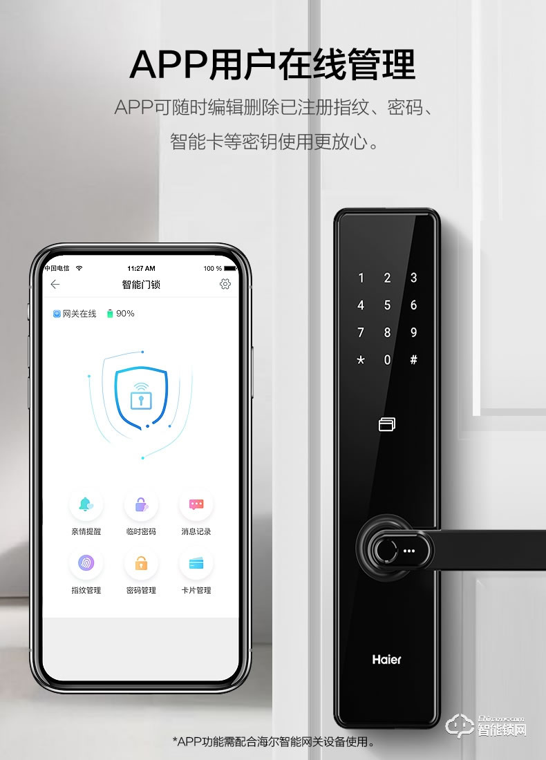 海爾20E智能鎖 2.5D高強(qiáng)度鋼化屏