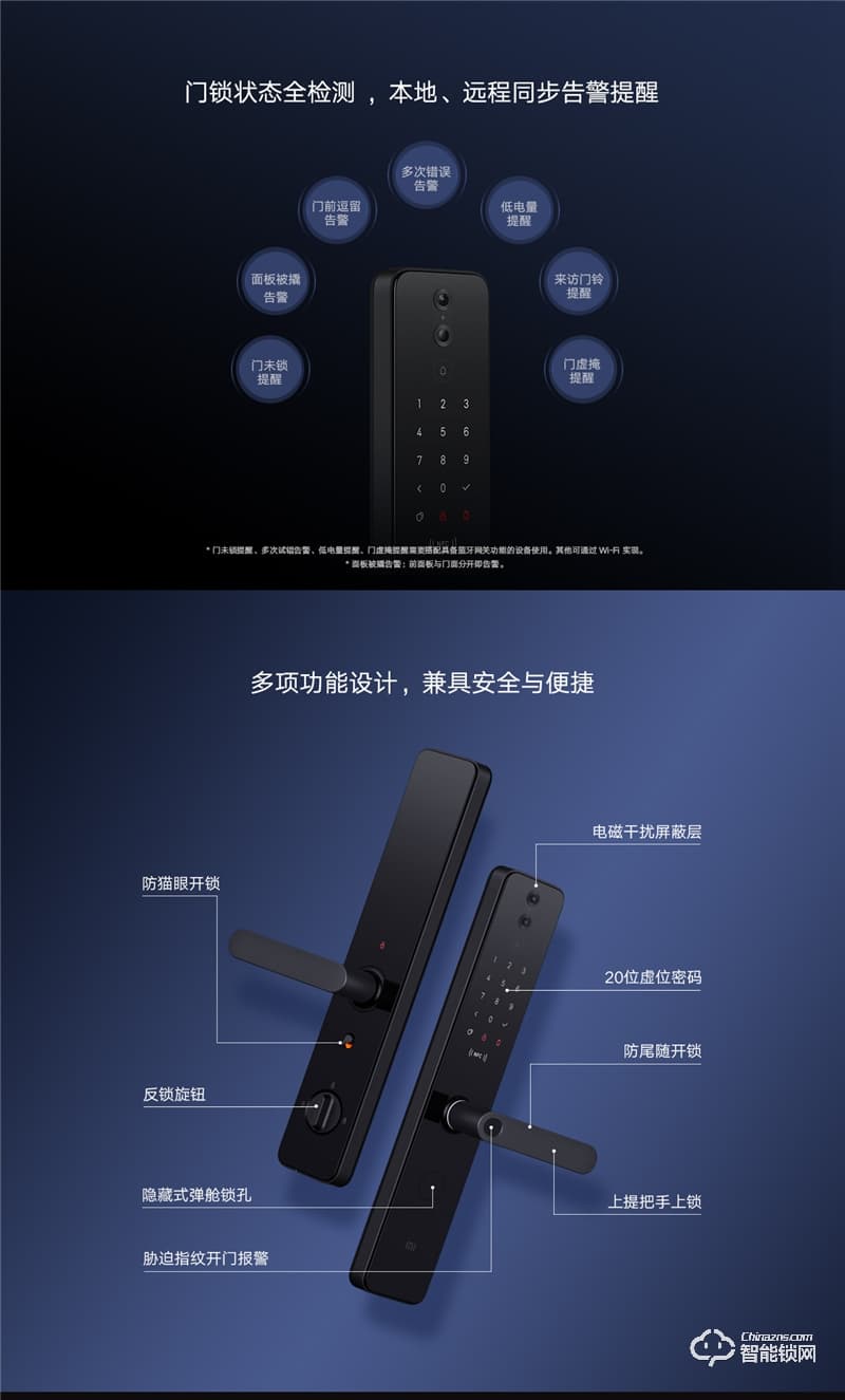 小米智能門鎖 Pro碳素黑 高清超廣角攝像頭