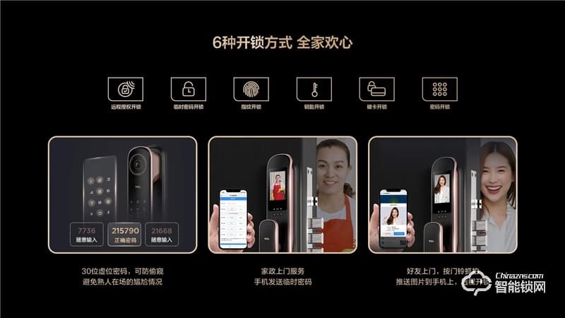 TCL全自動大屏貓眼鎖T9 密碼鎖電子鎖C級鎖芯遠程開鎖