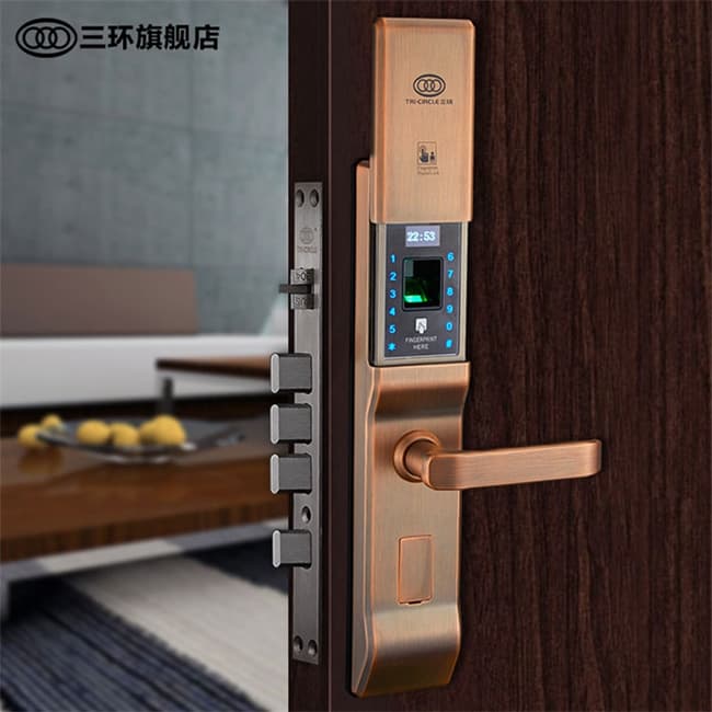 三環指紋鎖 滑蓋智能指紋鎖 家用防盜門密碼刷卡鎖