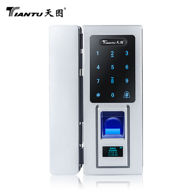 天圖智能鎖 玻璃門指紋密碼鎖雙開(kāi)門智能辦公室鎖