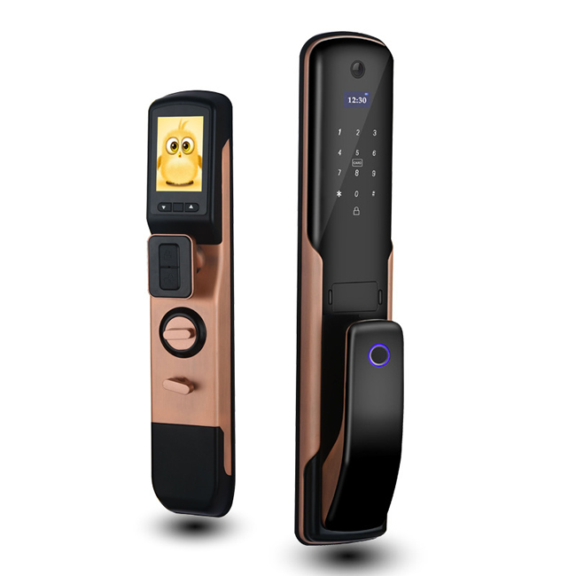 金咔噠智能鎖 全自動(dòng)帶貓眼視頻指紋密碼鎖