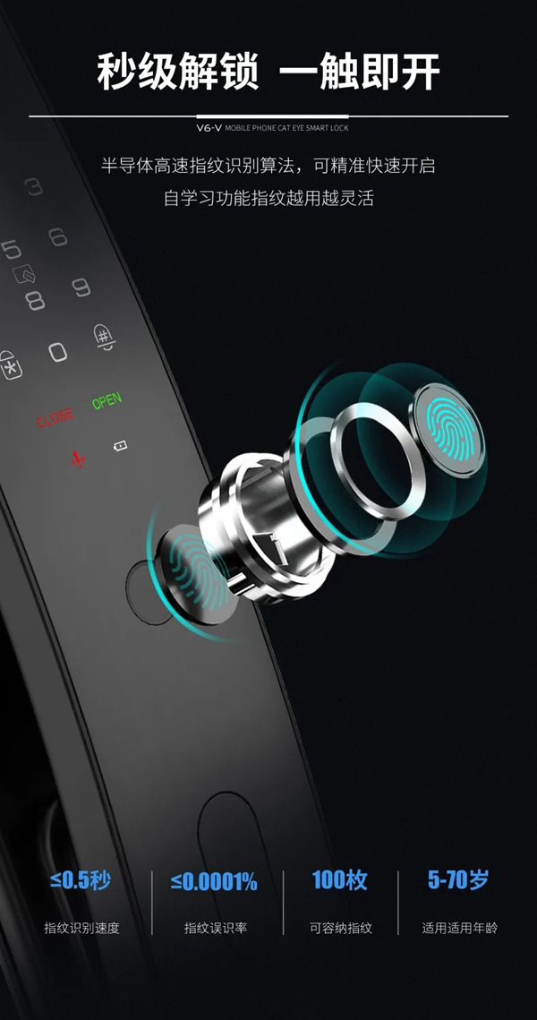 因特·V6-V | 大曲面手機(jī)貓眼對講鎖，即刻來探！